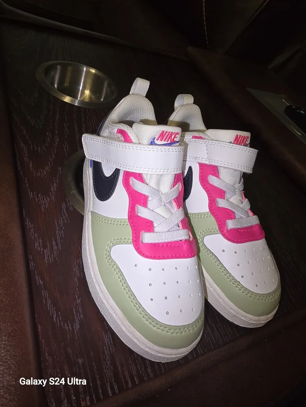 Nike Kids White Sneakers with Pink, Green & Blue Accents